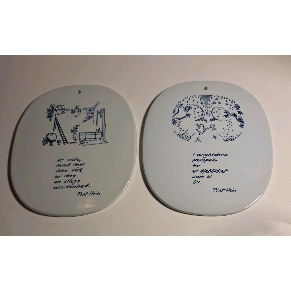 Set/2 VTG Royal Copenhagen Denmark Fajance 1941 Piet Hein Poem Plaques (Danish)
